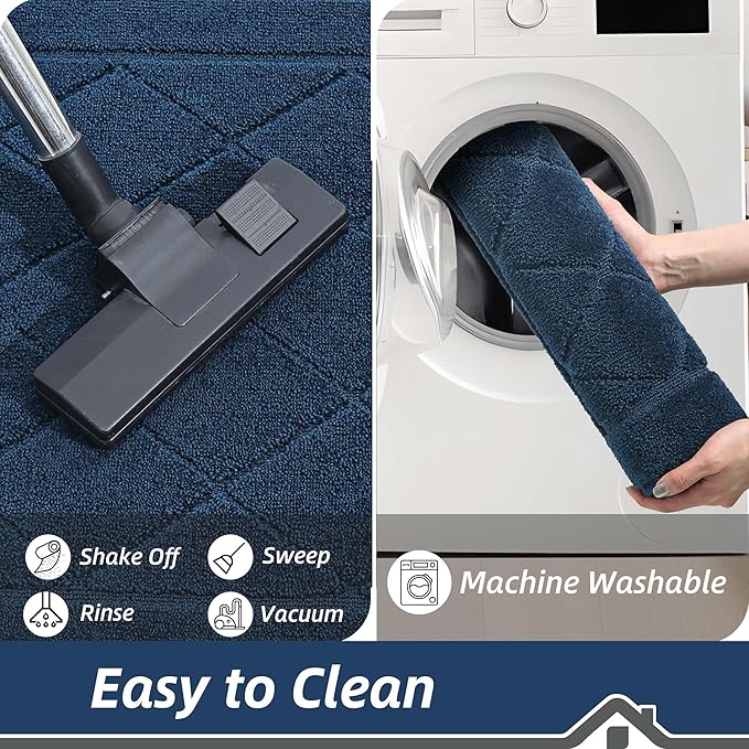 BEQHAUSE Dirt Trapper Door Mat 20" x 32", Doormat Non-Slip Entryway Rugs Washable, Dog Door Mat Stain Resistant and Absorbent Welcome Floor Mat for Front Back Door, Mud Wet Shoes & Paws, Navy Blue