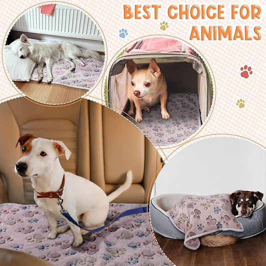 Tatuo 4 Pcs Dog Blanket for Pet Cat Blankets Indoor Puppy Teething Stuff Toys Paw Print Fleece Soft Blanket Sleep Mat for Guinea Pig Cage(Beige,X-Large(41 x 30 Inch),Square)
