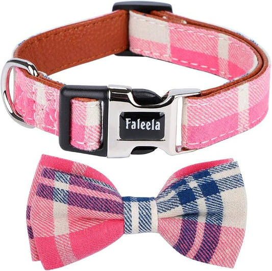 Faleela Soft &Comfy Bowtie Dog Collar,Detachable and Adjustable Bow Tie Collar,for Small Medium Large Pet (Large(Pack of 1), Pink)