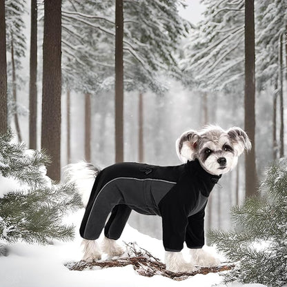 Fleece Dog Coat for Small Medium Dog,Pullover Pajamas Jumpsuit Bodysuit Puppy Coats with Legs, Pet Windproof Warm Cold Weather Jacket Full Body Vest Cozy Snowsuit Outfit Clothes (Black, XXL)