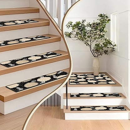 Non-Slip Carpet Stair Treads 7PCS, 8"x30" Peel and Stick Stair Runner for Wooden Steps Indoor, Washable Reusable Adhesive Backing, Pet-Friendly Safety Mats for Kids, Elders, Dogs