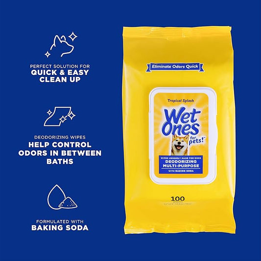Wet Ones for Pets Desmellizing Multi-Purpose Dog Wipes with Baking Soda Dog Desmellizing Wipes for All Dogs in Tropical Splash Scent, Wet Ones Wipes for Desmellizing Dogs (Pack of 1,100 Count Total)