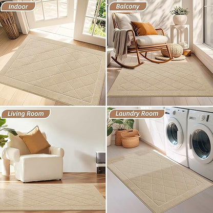 BEQHAUSE Dirt Trapper Door Mat 32" x 48", Doormat Non-Slip Entryway Rugs Washable, Dog Door Mat Stain Resistant and Absorbent Welcome Floor Mat for Front Back Door, Mud Wet Shoes & Paws, Warm Beige