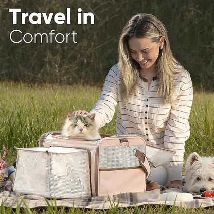 FUKUMARU Expandable Cat Carrier, 18x11x11 Soft Cat Travel Carrier, Ventilate Airline Approved Dog Carrier, Durable Small Dog Carrier with Anti-Scratch Mesh, Escape-Proof Pet Carrier for Cat, Pink