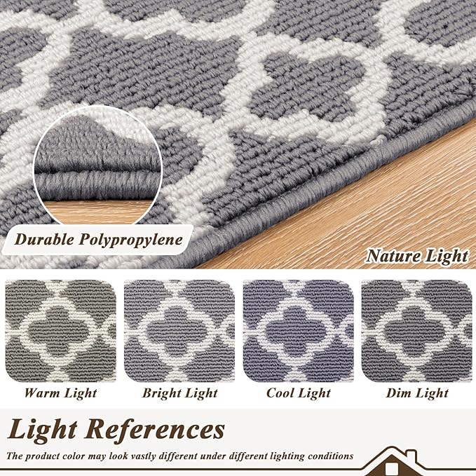 U'Artlines Runner Rug for Hallway 2×6feet Non Slip Kitchen Floor Carpet Runners Grey Geometric Pattern Machine Washable Area Rug for Entryway Bathroom