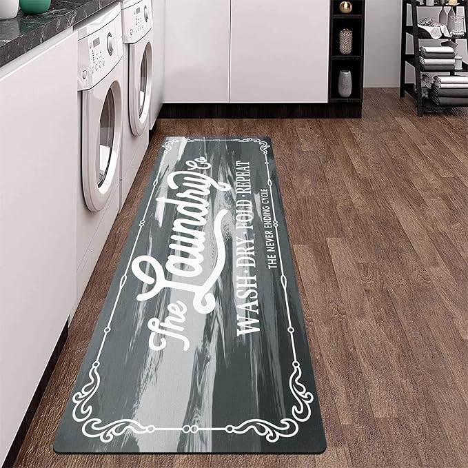 Pauwer Laundry Room Rug Runner 20"x60" Waterproof Rubber Laundry Mat Non Slip Kitchen Mats for Floor Washable Floor Mat Runner Rug for Farmhouse Mudroom Washroom Bathroom Decor