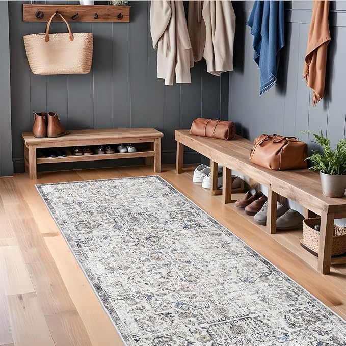 RUUGME Washable Runner Rug 2'6x10 - Vintage Hallway Rug Non Slip Stain Resistant Rugs for Living Room Bedroom Laundry Room Mat Distressed Rug Kitchen Floor Carpet Runner for Bathroom 2.6x10 Brown