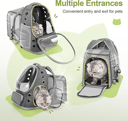 Expandable Cat Backpack,Cat Bubble Backpack Carrier for Carrying Cats, Pets and Small Dogs,Airline-Approved,Designed for Travel, Hiking, Walking,Car （Grey