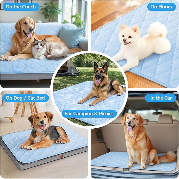 LOOBANI Dog Cooling Mat for Large Dogs - Dog Cooling Pad Durable, Cool Blanket Machine Washable, Large Pet Cool Mat for Outdoor, Indoor (Blue, 36"x56")