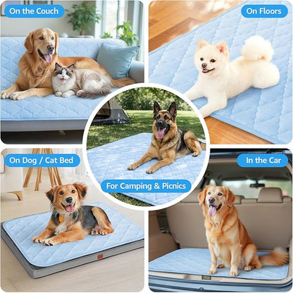 LOOBANI Dog Cooling Mat for Large Dogs - Dog Cooling Pad Durable, Cool Blanket Machine Washable, Large Pet Cool Mat for Outdoor, Indoor (Blue, 48"x65")