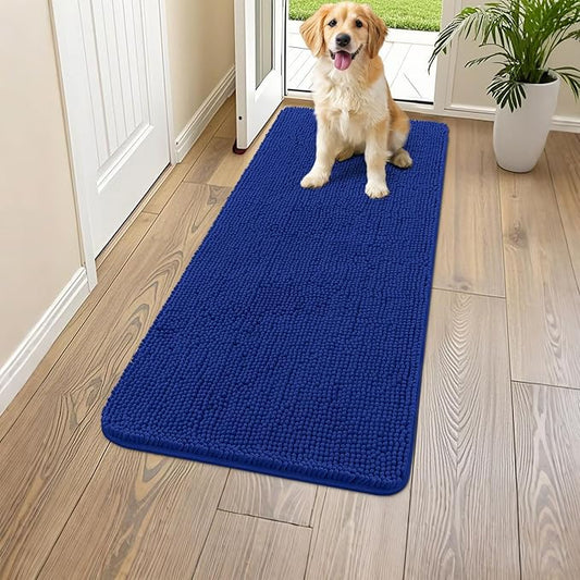 Smiry Dog Door Mat for Muddy Paws 47x24, Absorbs Moisture and Dirt Doormat, Non-Slip Washable Quick Dry Chenille Front Door Mat Indoor Entrance, Entryway Carpet for Inside Floor, Royal Blue