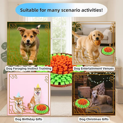 Snuffle Mat for Dogs, Large Dog Snuffle Mat 19'' x 19'' Enrichment Interactive Dog Puzzle Toys for Dogs Cats Encourage Natural Foraging Skills and Olfactory Training Stress Relievers Green-Orange