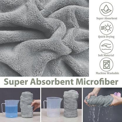 Dog Bathrobe Super Absorbent Towel Robe - Microfiber Bath Towels Fast Drying Coat for Dogs, Cute Dogs Clothes Adjustable Collar & Belly Strap Warm Keeping Hooded Dog Towel (Grey, Medium)
