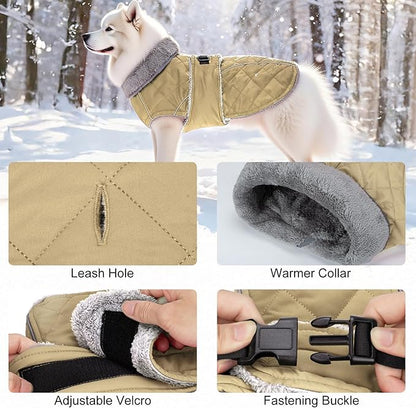 Dog Coat, Warm Dog Winter Coat for Medium Dogs, Waterproof Jacket with Adjustable Buckle & Velcro, Reflective Turtleneck Cold Weather Coats, Pet Fleece Vest Snow Jacket (Brown, M)