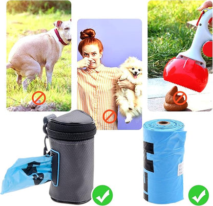 Kare & Kind Pet Waste Bag Dispenser with Carabiner - Double Layer Fabric - Zippered Poop Bag Holder and Pet Waste Bags - Clip On Container Attaches to Leash, Belt, Harness,Collar, Bags - (Black)