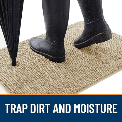 OLANLY Dog Door Mat for Muddy Paws 40x32, Absorbs Moisture and Dirt, Absorbent Non-Slip Washable Doormat, Quick Dry Chenille Mud Mat for Dogs, Entry Indoor Entryway Carpet for Inside Floor, Beige