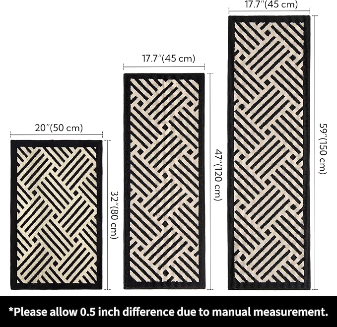 GRANNY SAYS Kitchen Mats for Floor, Kitchen Rugs Non Slip Washable, Runner Rugs for Kitchen Floor, 59" x 17.7", Stain Resistant Comfort Standing Mat Made of 100% Polypropylene, Black