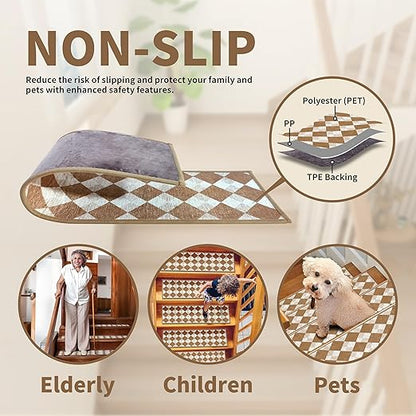 Non-Slip Carpet Stair Treads 7PCS, 8"x30" Peel and Stick Stair Runner for Wooden Steps Indoor, Washable Reusable Adhesive Backing, Pet-Friendly Safety Mats for Kids, Elders, Dogs
