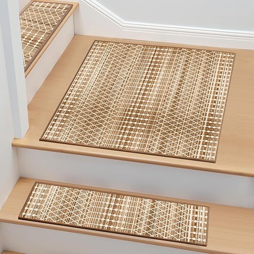 Non-Slip Carpet Stair Treads 1PCS, 30"x30" Peel and Stick Stair Runner for Wooden Steps Indoor, Washable Reusable Adhesive Backing, Pet-Friendly Safety Mats for Kids, Elders, Dogs
