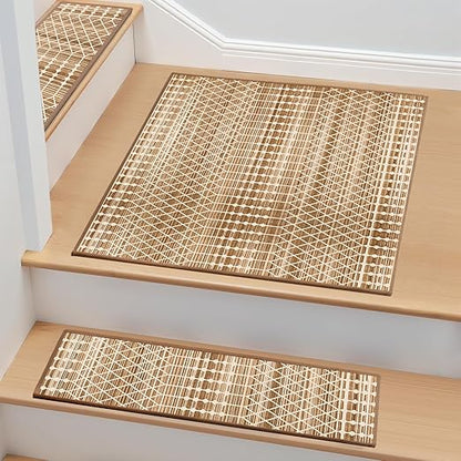 Non-Slip Carpet Stair Treads 1PCS, 30"x30" Peel and Stick Stair Runner for Wooden Steps Indoor, Washable Reusable Adhesive Backing, Pet-Friendly Safety Mats for Kids, Elders, Dogs