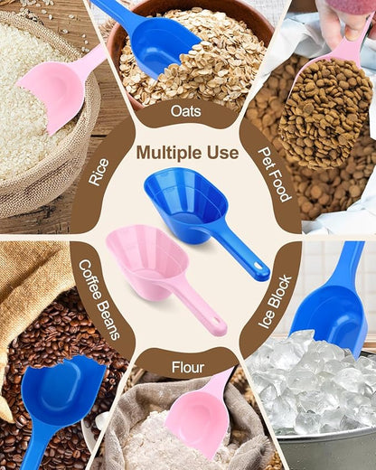 Dog-Cat Food-Scoop Measuring-Cup,1 Cup Capacity Versatile Plastic Pet Food Scoop with Measuring Lines 1 Cup and 1/2 Cup for Precise Portion Control (2, Blue and Pink)