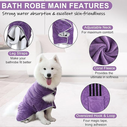 Dog Towel, Gimilife Dog Bathrobe Pet Grooming Towel Drying Coat Robes for After Bath Collection Absorbent Microfiber Towels Dogs Bath for Drying Dogs Small Medium Large