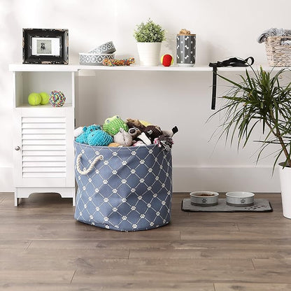 Bone Dry Pet Storage Paw and Bone, Trellis Collection, Large Round, 15x18x18, Stonewash Blue
