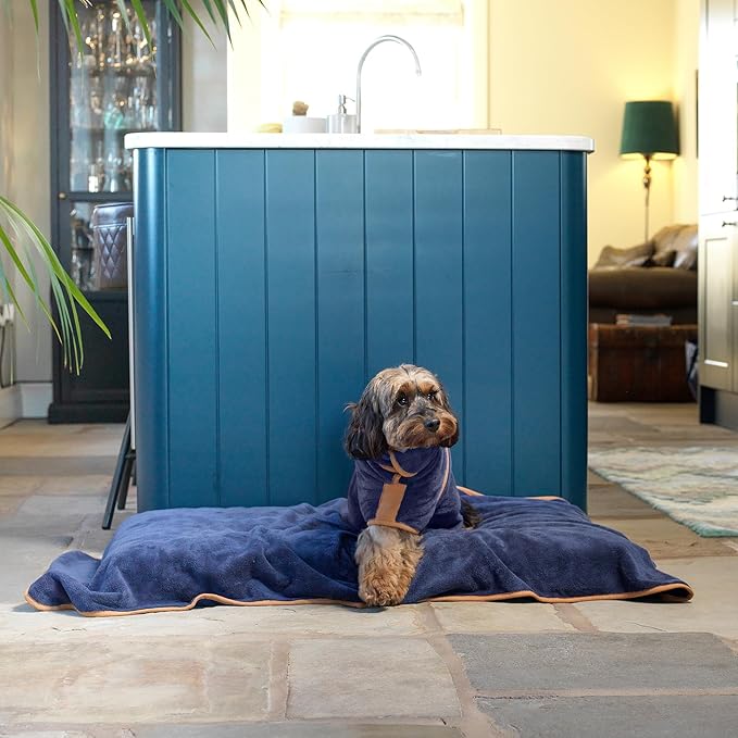 Lucky Pooch® Dog Robe - Luxurious Dog Bathrobe - Ultra Absorbent Dries Your Dogs in Minutes! Double-Layer, Super Soft Towel and Bath Robe All in One (XXL, French Navy)