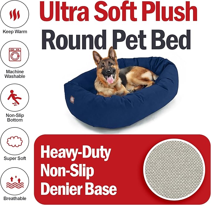 Majestic Pet 52 Inch Suede Calming Dog Bed Washable – Cozy Soft Round Dog Bed w/Spine Support for Dogs to Rest Head - Fluffy Donut Dog Bed 52x35x11 (Inch) - Round Pet Bed X- Large – Navy (2025)