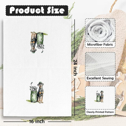 Golf Dog Kitchen Towels - Doberman Pinscher Dish Towels, Sports Gifts, Pet Golf Club Decorative Absorbent Dishcloths Hand Towels for Kitchen Gym Spa Decor 16x24 Inches