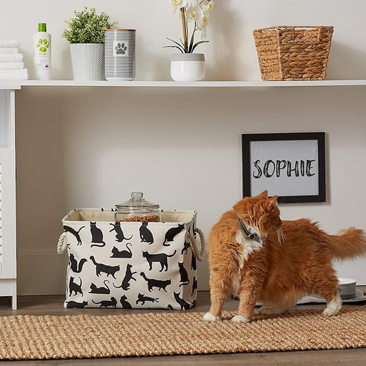 Bone Dry Pet Storage Collection Collapsible Bin, Small Rectangle, 14x8x9, Cat's Meow Print