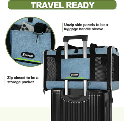 Cat Carrier 18 x 11 x 11 Top Loading Soft-Sided Pet Travel Bag Over 15lbs, Portable Small Dog Puppy Car Crate 10 lbs, Chihuahua Kennel Carry Case, Kitty Cloth Cage Medium Cat Under 25 Blue