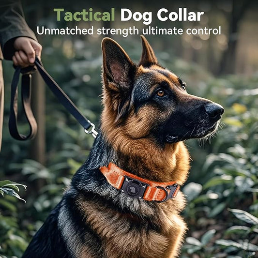 2026 Upgrade Waterproof AirTag Dog Collar, Military Tactical Dog Collar with AirTag Holder, Comfortable Control Handle and Metal Buckle, GPS Dog Collar Holder for Medium to Large Dogs (Orange,L)
