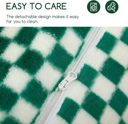 Hollypet Cat Bed Fluffy Plush Mutifuctional Double-Layer Soft Pet Couch Orthopedic Sofa Nest Beds for Small Cats and Dogs, Forest Green and White (25x20x13 inch)