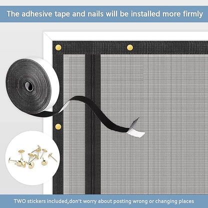 Reinforced Cat Screen Door,Fits Door Opening Size 38''x 82',Thickened Cat Resistant Mesh Screen Door for Living Room,Kitchen,Bedroom,Cat Proof Screen with Zipper Closure.