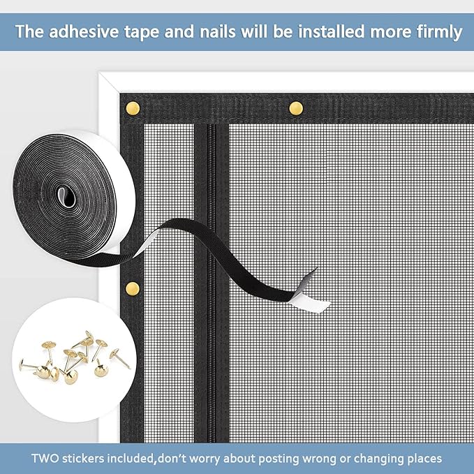 QWR Upgraded Pet Screen Door Fits Door Opening Size Up to 30"x80",Heavy Duty Cat Proof Mesh Screen Door with Zipper Closure,Prevent Cats Running Out from Home,Bedroom,Living Room,Kitchen(U-type,Black)