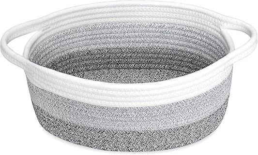 ABenkle Small Basket with Handles - Decorative Durable Rope Woven Storage Bin Shelf Storage Organizer Cube, Easter Baby Gift Basket, 12"x8"x5"