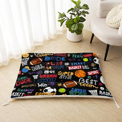 Dog Cat Bed Mat Ultra Soft Fluffy Pet Bed Washable Fashion Dog Crate Beds Comfy Comfy Pet Sleeping Pad Suitable for Pet Raised Bed(42"x32",Ball Game)