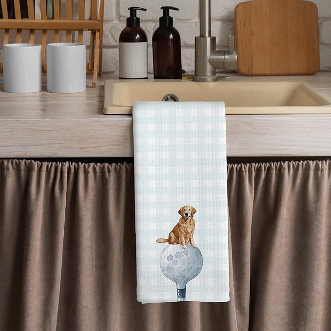 Golf Dog Kitchen Towels - Golden Retriever Dish Towels, Sports Gifts, Pet Golf Club Decorative Absorbent Dishcloths Hand Towels for Spa Kitchen Gym Decor 16x24 Inches