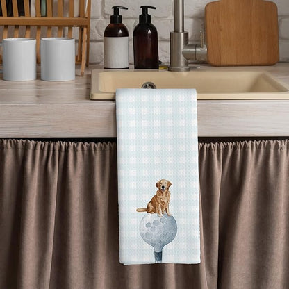 Golf Dog Kitchen Towels - Golden Retriever Dish Towels, Sports Gifts, Pet Golf Club Decorative Absorbent Dishcloths Hand Towels for Spa Kitchen Gym Decor 16x24 Inches