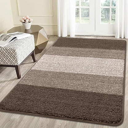 Smiry Dog Door Mat for Muddy Paws, Absorbs Moisture and Dirt, Low-Profile Entryway Mat with Non-Slip Backing, Entry Indoor Outdoor Doormat for Inside Floor (59x35 Inches, Light Brown, Striped)