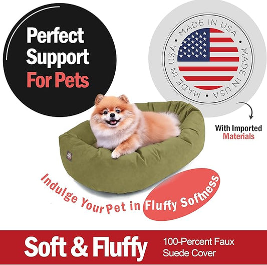 Majestic Pet Suede Shredded Memory Foam Mix Calming Dog Bed Washable - Cozy Soft Round Dog Bed with Spine for Head Support - Fluffy Donut Dog Bed, 24 Inch, Sage