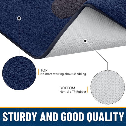 Smiry Dog Door Mat for Muddy Paws, Absorbs Moisture and Dirt, Low-Profile Entryway Mat with Non-Slip Backing, Entry Indoor Outdoor Doormat for Inside Floor (48x30 Inches, Navy Blue, Paw)