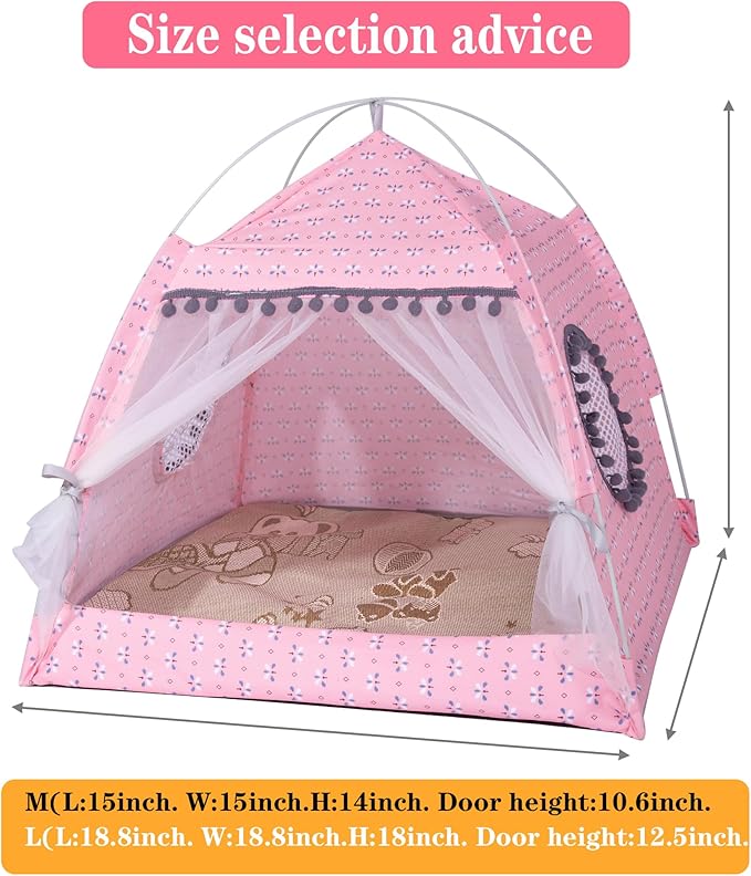 Gigreinc Cat Princess Indoor Tent House Pet Dog Cute Floral Cave Nest Bed Portable Dog Tents (L:48x48x46cm/18.8x18.8x18inch, Floral Pink)