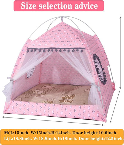 Gigreinc Cat Princess Indoor Tent House Pet Dog Cute Floral Cave Nest Bed Portable Dog Tents (L:48x48x46cm/18.8x18.8x18inch, Floral Pink)
