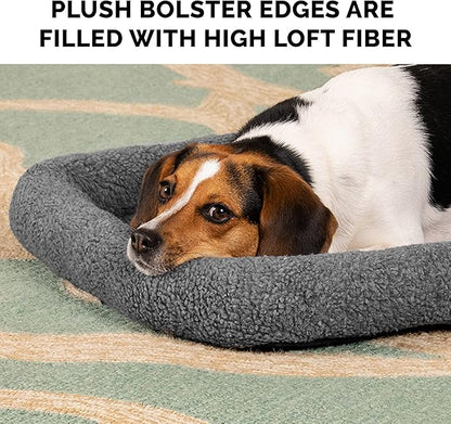 FurHaven Dog Bed for Extra Small Dogs & Cats, Bolster Crate Pad with Soft Supportive Base for Carriers & Kennels, Machine Washable, Extra Small, Sherpa Fleece, Gray