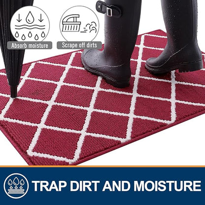 Finchitty Indoor Door Mat, Dirt Resistant and Absorbent, Low-Profile, Non-Slip, Washable Inside Floor Mats for Front Door, Back, and Entrance, 48" x 32", Burgundy