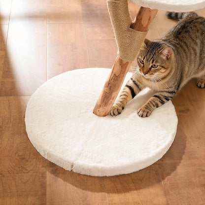 Modern Cat Tree Tower for Indoor Cats, 2-Tier Cat Furniture with Natural Wood Posts, Soft Plush Bed, Scratching Post & Hanging Ball Toy, Stylish Cat Climbing Tower