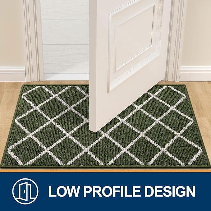 Finchitty Indoor Door Mat, Dirt Resistant and Absorbent, Low-Profile, Non-Slip, Washable Inside Floor Mats for Front Door, Back, and Entrance, 30" x 17", Green