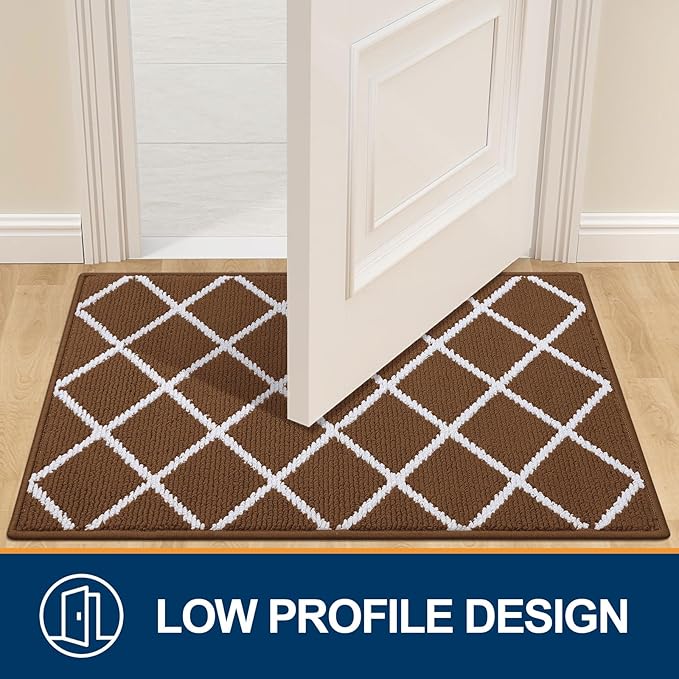 Finchitty Indoor Door Mat, Dirt Resistant and Absorbent, Low-Profile, Non-Slip, Washable Inside Floor Mats for Front Door, Back, and Entrance, 59" x 35", Coffee